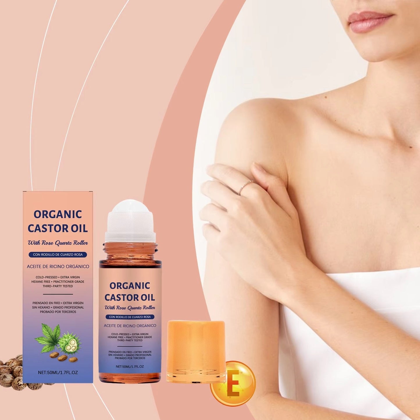 ZenGlow™ roll-on z organskim ricinusovim oljem in valjčkom iz rožnatega kremena